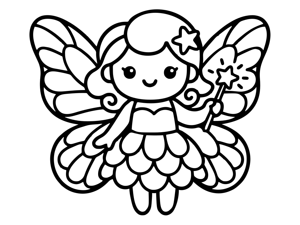 Black and white fairy coloring page to print