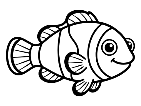Desenho de peixe-palhaço para colorir e imprimir, em preto e branco