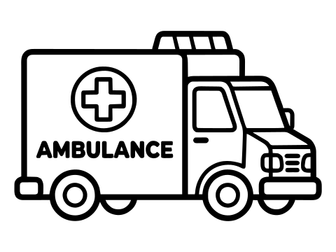 Coloriage en noir et blanc à imprimer : Ambulance